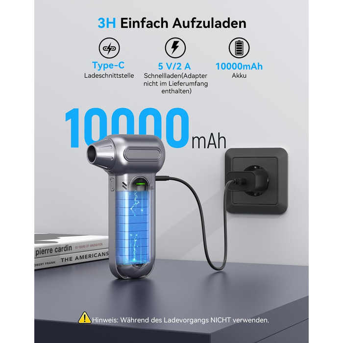 Електричний пилосос-піногенератор Orantronx Air Duster 200000 об/хв, 4-ступенева регулювання, акумуляторний, USB-зарядка, для ПК, клавіатури, авто, дивану, ноутбука, дому, вулиці