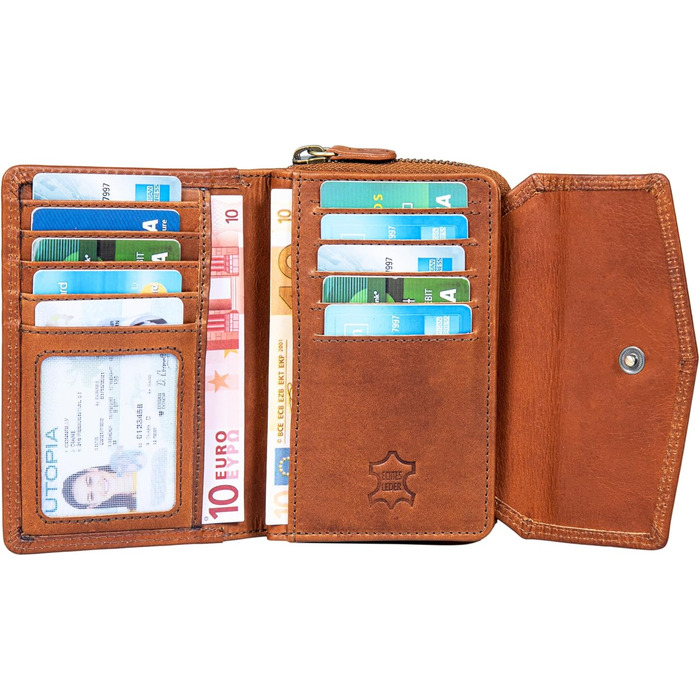 Benthill Wallet for Women Leather - RFID Genuine Leather Wallet - Vintage Purse - Coin Pocket with Zipper, Color: Gray