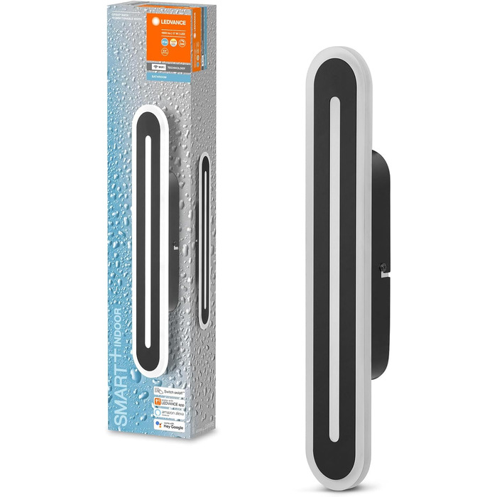 LEDVANCE Smart LED Bathroom Lamp black, 1600LM, 3000-6500K, 400mm x 70mm, IP44, Orbis Bath Wall Light, Bathroom light with Wifi Technology, dimmable, controllable via App and Voice Assistants