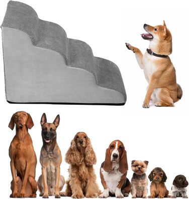 Сходинки для собак QWORK® - 4 сходинки, 74x40x52 см. Зручні та міцні сходи для домашніх тварин. Легко миються.