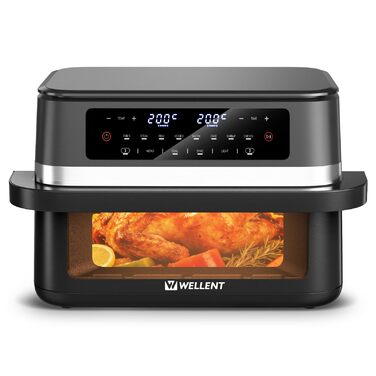 Аерофритюрниця WELLENT 12L Dual Zone XXL - 2950W з двома камерами (6+6L) з оглядовим вікном, функцією Match & Sync, нагадуванням про струшування, придатна для миття в посудомийній машині