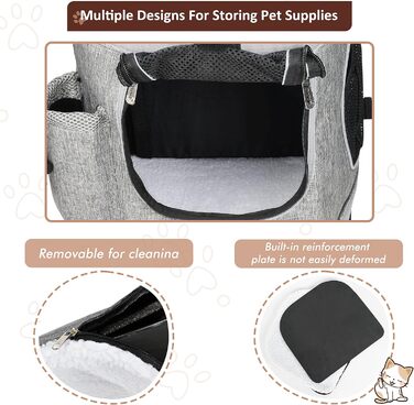 Рюкзак для тварин Kritter Planet з сітчастими вікнами, дихаючий та складаний, для собак та котів, знімний килимок, для походів, велосипеда, активного відпочинку, 7 кг, світло-сірий