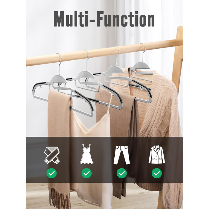 20 шт. Плечі для одягу HOUSE DAY з пластику - протиковзкі, для мокрого та сухого одягу, обертаються на 360°, міцні, сірі (з чорною гумовою смугою)