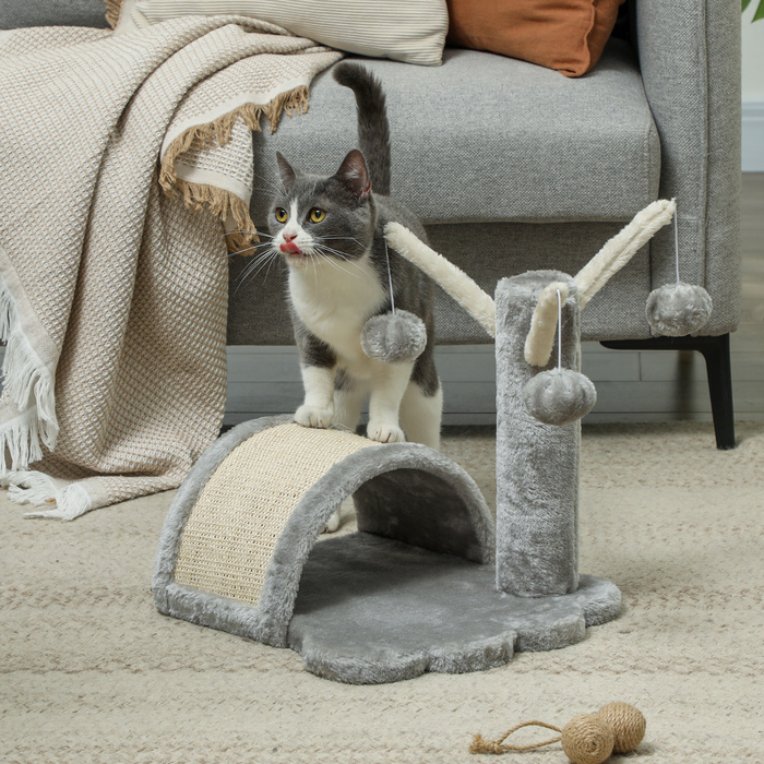 PawHut Stable Cat Scratching Post, Small Climbing Tree with Scratching Post, 38 x 38 x 40 cm, Light Grey, Ideal for Indoor Cats