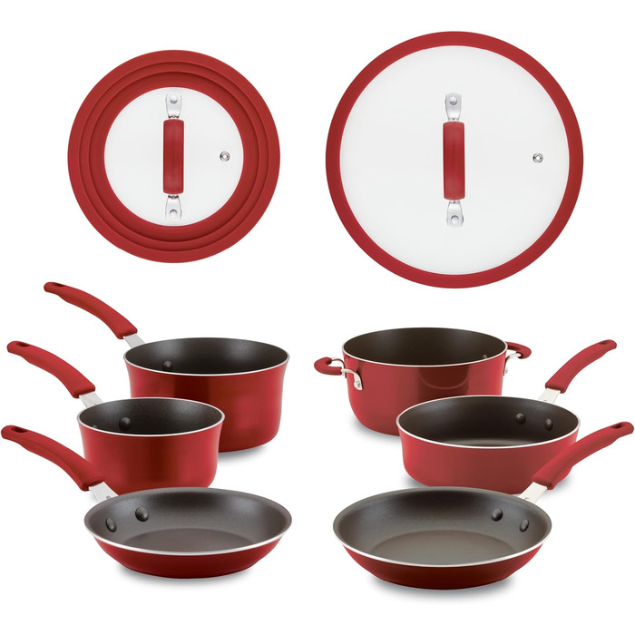 Набір кухонного посуду Rachael Ray Cook + Create, 10 предметів, антипригарне покриття, Agave (червоний)