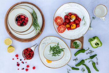 MÄSER Pintar Series, high-quality dining tableware set for 4 people, 16-piece combination service with light glaze, visual brown speckles, and a fine edge in a vintage handmade look, porcelain tableware set brown
