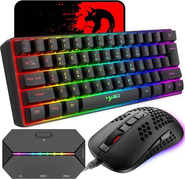 Ігровий набір 4 в 1: Клавіатура, миша, навушники та килимок для миші. Клавіатура 60%, 61 клавіша, RGB, Anti-Ghosting. Миша: 2400 DPI, оптична, RGB. Колір: білий (з навушниками), чорний (з перехідником).