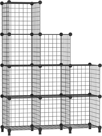 AWTATOS Regal 12 Regal Wire Cube Stackable Shelf Cube DIY Metal Grid Shelf Cube Bookshelf Cube Shelf With Doors For Living Room, Bedroom, Bathroom USCIH12BE (Medium, Black)
