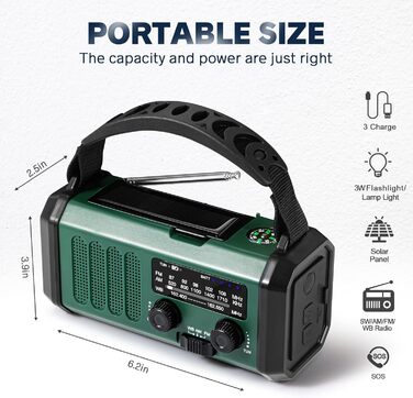 Сонячне радіо 10000 mAh з NOAA, USB зарядкою, ліхтариком та компасом для відпочинку на природі