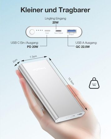 Power Bank Pilot 4GS 12000mAh - Портативний зарядний пристрій для iPhone, Samsung, Huawei та інших пристроїв (Сріблястий)