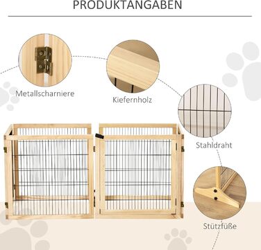 Захисне ґратка для собак PawHut - регульоване, самостійне, дерев'яне, 6 панелей, 70H x 432B см