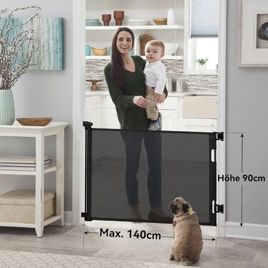 Захист для сходів: розтяжний захист від падіння для дітей та домашніх тварин (140 см, чорний)