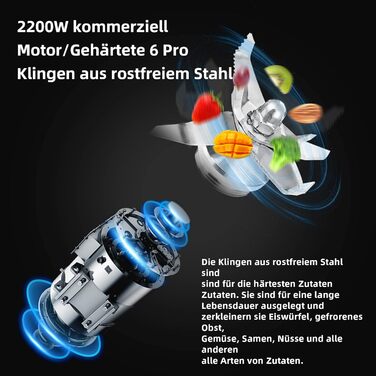 BioloMix High-Performance Blender 2200W, Self-Cleaning Function, Stand Mixer with 2L Container and 600ml Travel Cup BPA Free. Smoothie Mixer