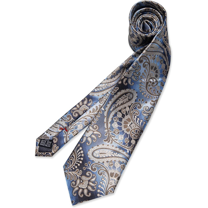 Комплект краватка, хустинка та запонки DiBanGu Paisley (блакитно-бежевий) - шовковий жакард для ділового стилю