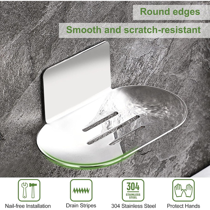 Підставка для мила на стіну без свердління, нержавіюча сталь, HONZUEN | Мильниця для ванної кімнати та кухні