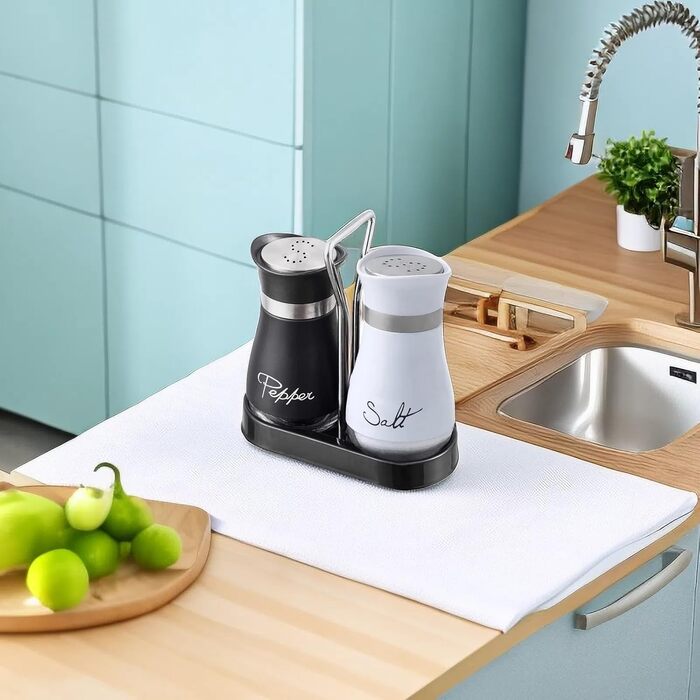 Набір солі та перцю з підставкою: скляні ємності з нержавіючої сталі, для кухні та кемпінгу
