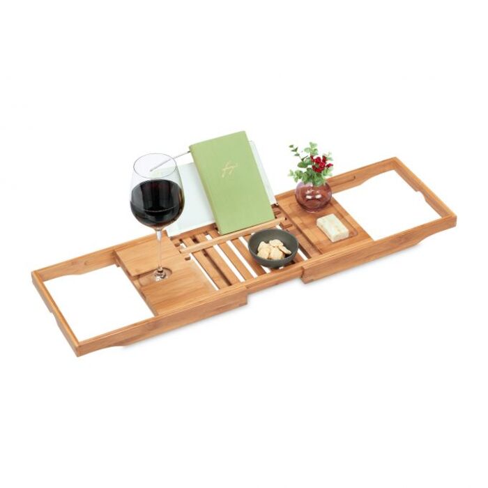 Relaxdays Bathtub Shelf with White Book Holder