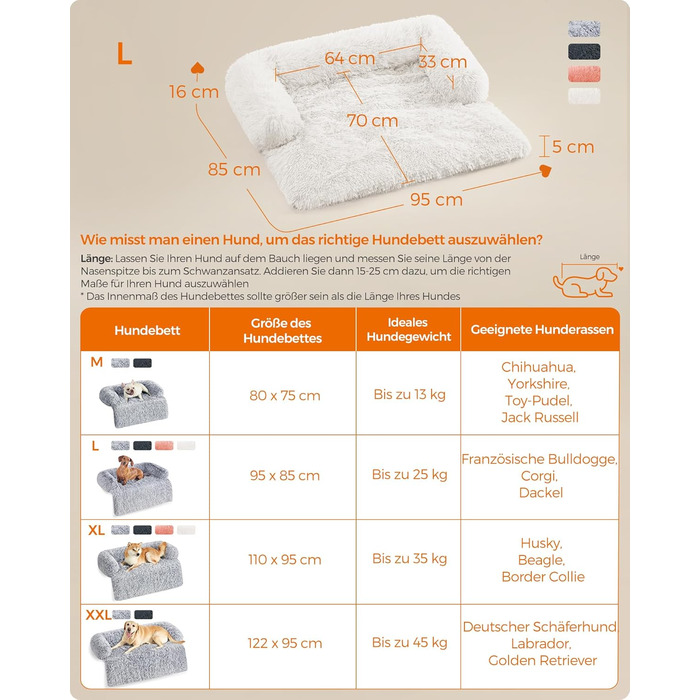 Feandrea FluffyHug Dog Bed, Plush, Dog Blanket Sofa, Sofa Protector Dog, Dog Cushion, Size M, for small and medium-sized dogs, 80 x 75 x 16 cm, PGW221G02 (L 95 x W 85 x H 16 cm, Cloud White)