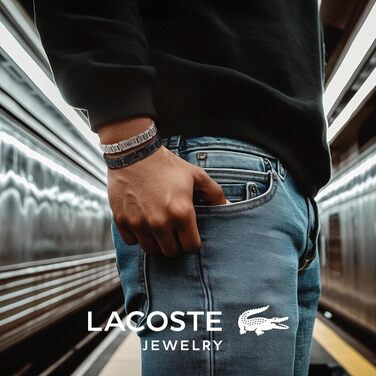 Браслет Lacoste MetroPole з застібкою-кнебелем. З візерунком petit piqué. Срібний, для чоловіків та жінок