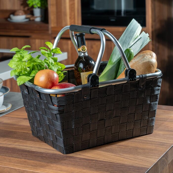 Корзина для покупок з ручками, 40 x 19,5 x 30 см, чорна, пластикова. Ідеально для покупок та зберігання.