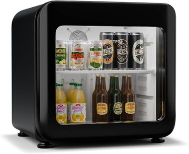 Klarstein Audrey Evo: Холодильник для напоїв 68L, Ретро-дизайн, LED-підсвічування, подвійне скління, 0-10°C, Клас енергоефективності C, регульовані ніжки, чорний