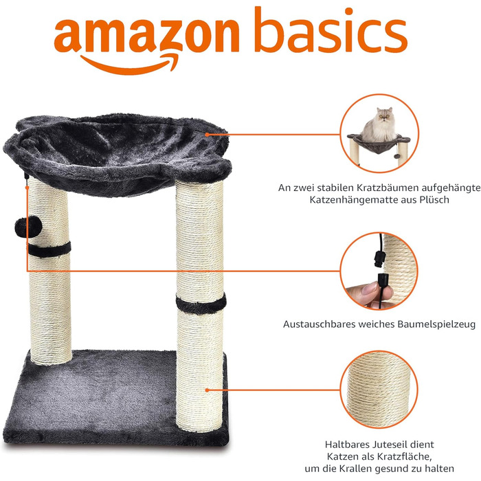 Amazon Basics Cat Scratching Post with House, Hammock, Bed, and Scratching Post, 41 x 51 x 41 cm, gray