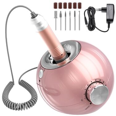 Nagelfräzer Delanie 35000 обертів/хв для гелевих та полігелевих нігтів, 6 в 1: електрична машинка для манікюру та педикюру з насадками, для видалення акрилу та гель-лаку, рожеве золото