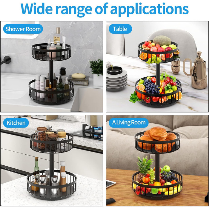 ZDDLOINP Обмежувач для фруктів та овочів, чорний, 2 яруси - органайзер для зберігання, велика фруктова корзина, етажерка для кухні, зберігає фрукти та овочі свіжими