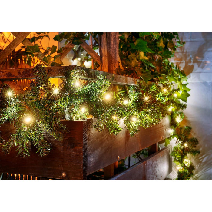 Декоративна гірлянда з LED-підсвічуванням 5 метрів (80 LED), розширювана, на батарейках, з таймером, 10 метрів дроту, для дому та саду, штучна, тепле біле світло