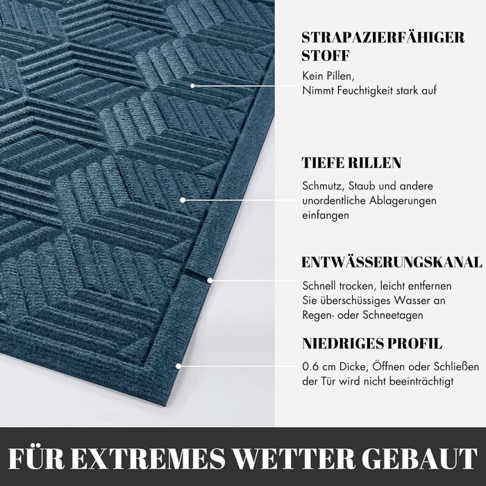 Килимок Yimobra для дому та вулиці: грязезахисний, неслизький, миючий, стійкий до погодних умов (75 x 43 см, блакитний)