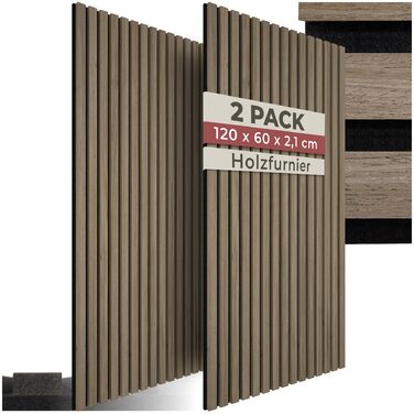 Акустичні 3D-панелі tectake для стін 120 x 60 x 2,1 см, шумопоглищаючі панелі під темний дуб, набір 2 шт.