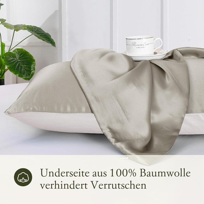 LILYSILK 19 Momme Silk Pillowcase Mulberry Silk with Cotton Back Unisippers Hair and Skin Care Silk Pillow Cover for Pillows 1 Piece (Silver Gray, 80x80cm)