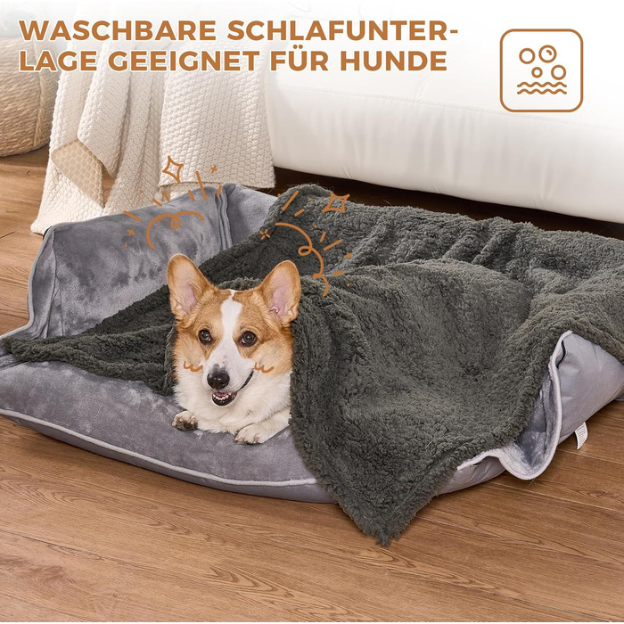 Водонепроникний коврик для собак, миючий, 120 x 100 см, двосторонній, для собак та котів середніх та великих порід, захист дивану та ліжка, м'який Sherpa Fleece та фланель, сірий L (120 x 100 см)