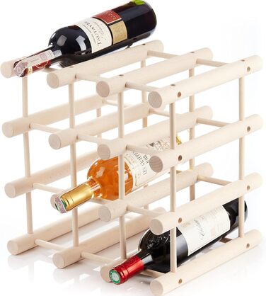 Wooden wine rack for 12 bottles, practical for kitchen or home bar. Modular wine bottle rack, natural beechwood.