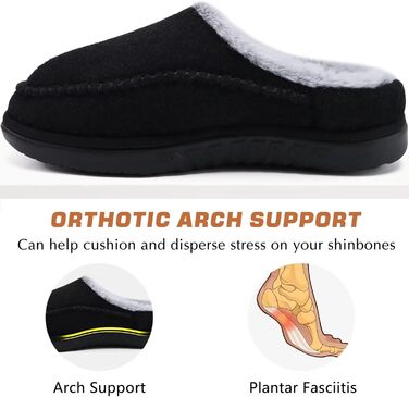 Чоловічі тапочки KuaiLu з піною пам'яті, зручні, ручної роботи, з мікрозамшею, з підтримкою склепіння стопи, з підкладкою з штучного хутра, гумова підошва, для дому та вулиці (48 EU, Чорний)