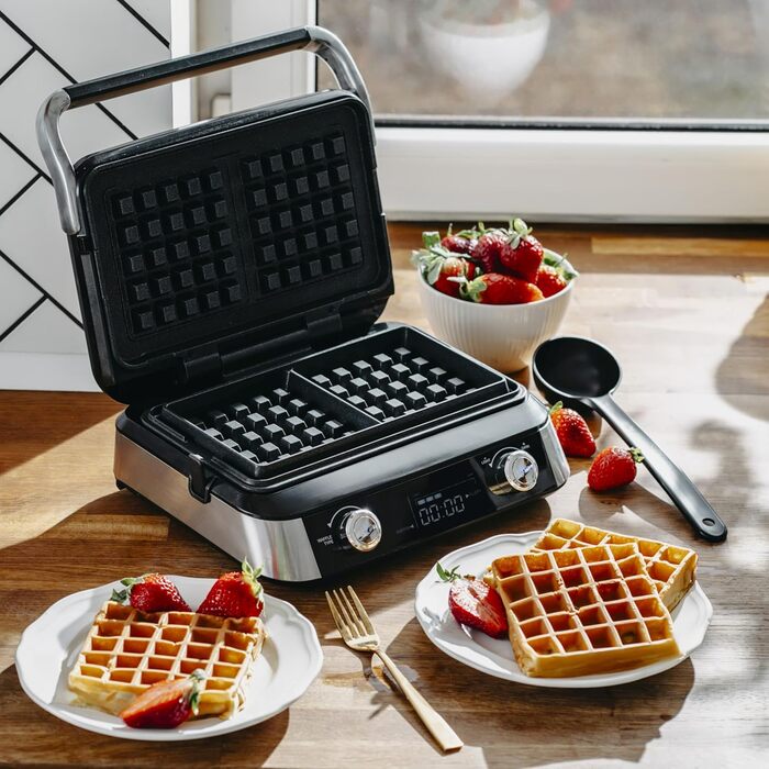 Вафельниця Adler Belgische Waffel – електрична вафельниця з LCD-дисплеєм, 2400W, 5 програм, 7 рівнів підсмажування, глибокі нагрівальні пластини 12x13x2 см
