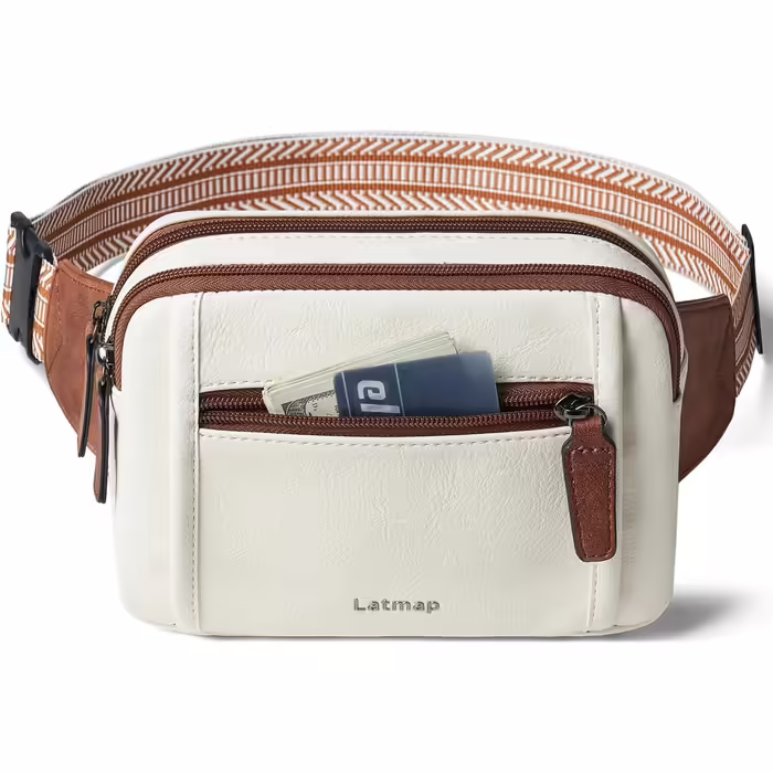 3L Waist Bag for Women Beige, Crossbody Bag for Women PU Leather Hip Bag Stylish Chest Bag Small Water-Resistant Anti-Theft Bag with Strap Shoulder Bags for Women for Sports Outdoor