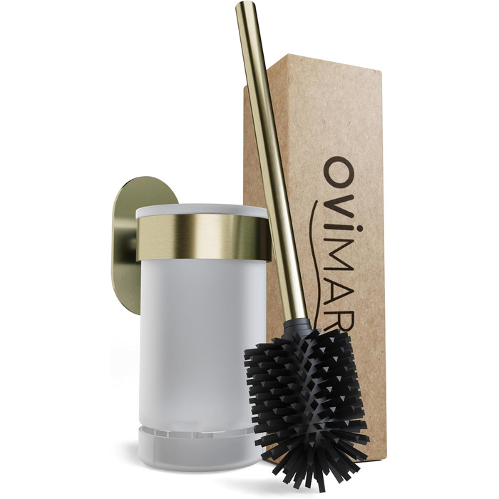 Набір для чищення унітазу Ovimar Finnkona: щітка, кріплення на стіну без свердління, силіконова щітка, вентиляція, нержавіюча сталь з порошковим покриттям, змінний насадок (золотий, клейкий)