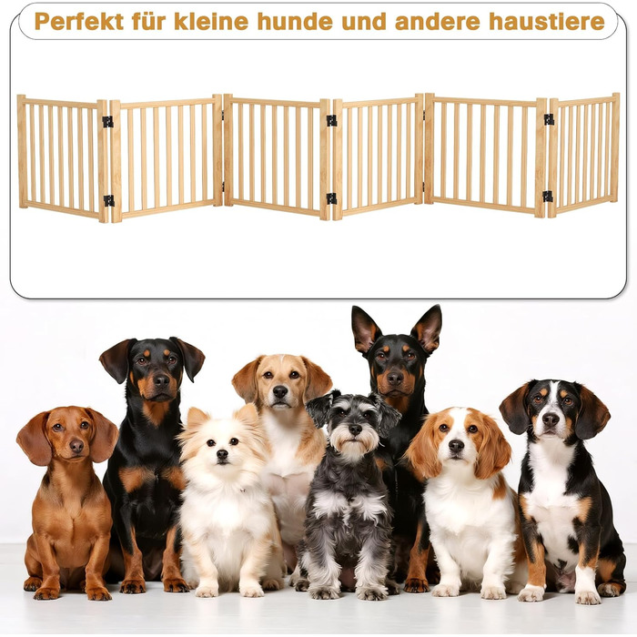 Дверцята для собак з дерева, розкладні, для кухні, коридору, вітальні, сходи. Захисний бар'єр для маленьких та середніх собак, дерев'яного кольору, 2P 58 см.