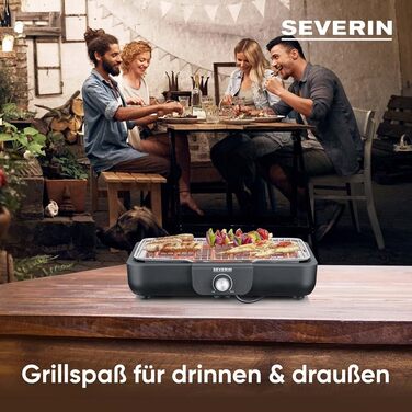 Електрогриль SEVERIN PG 8568 з підставкою та полицею, швидкий старт, безпечний для балкону, стільниковий гриль, чорний