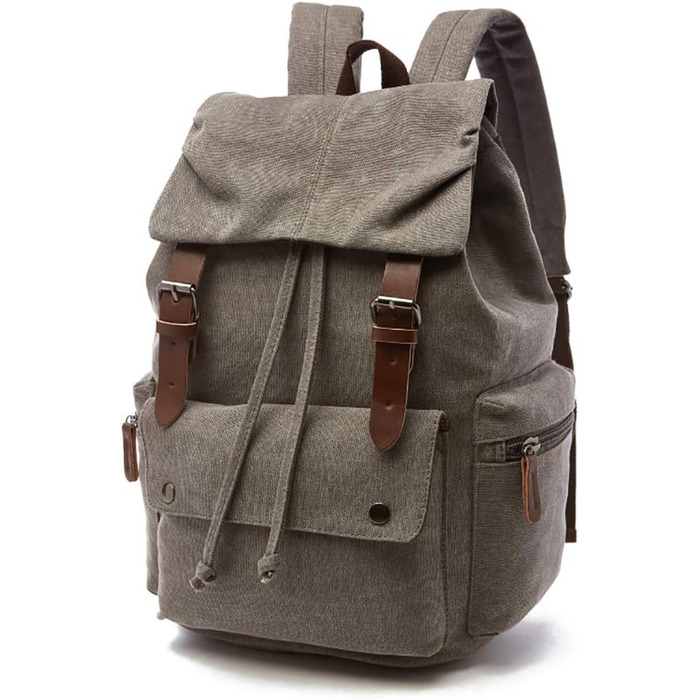 Canvas Backpack Vintage for Laptop Daypack Hiking Travel Large Capacity Bag Unisex (Gray)