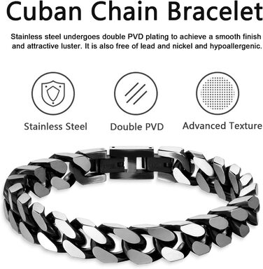 Чоловічий браслет-ланцюжок Kubanisches Gliederkettenarmband LUCKY2+7: срібло, чорний, нержавіюча сталь