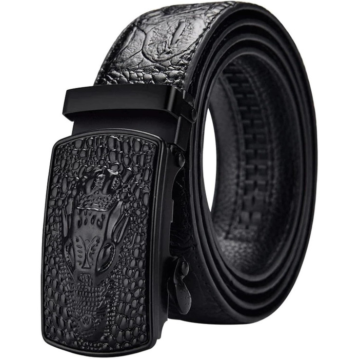 Чоловічий шкіряний ремінь з автоматичною пряжкою, крокодилячий візерунок, для бізнесу та повсякденного носіння, чорний, 120 см