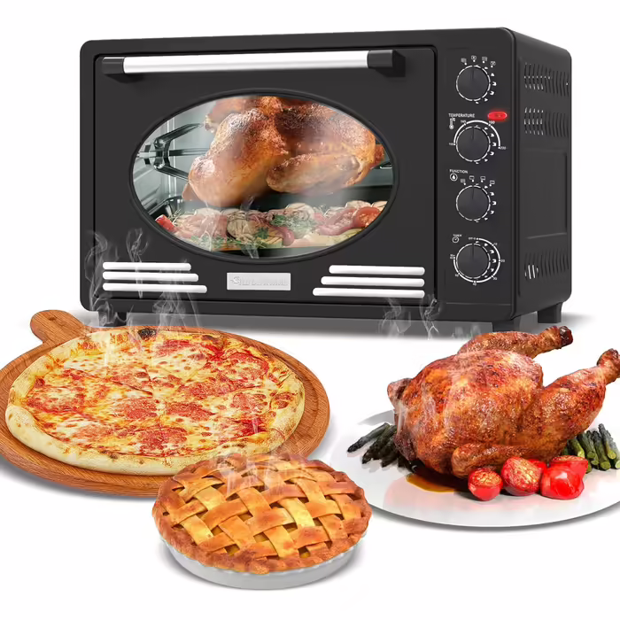 Turbotronic Retro Mini Oven with Convection 45L black, red, blue, beige 2000W, Mini Oven, Pizza Oven, Grill