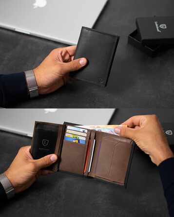 iClassy High-Quality Wallet - Handmade Genuine Leather Wallet, Double-Stitched Portemonnaie (Card Holder) with Coin Pocket and Space for 13 Cards + 1 See-Through Pocket - Gift | (Black/Brown)