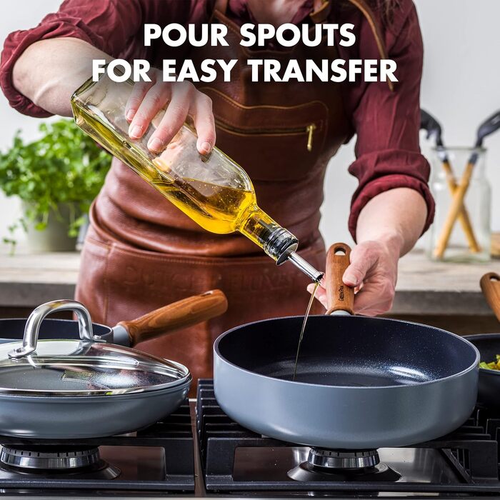 GreenPan Mayflower Pro Harteloxierte Healthy Ceramic Non-Stick, 9-Piece Cookware Set, with Frying Pan, Saucepan, Sauté Pan & Utensils, Vintage Wood Handle, PFAS-Free, Induction-Compatible, Charcoal Gray Cookware Set 9-Piece