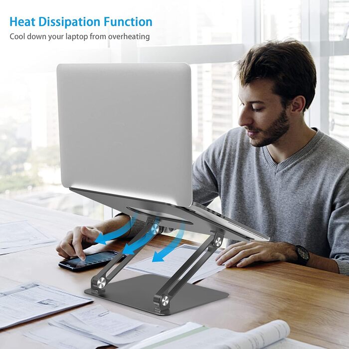 Adjustable Aluminum Laptop Stand - Ventilated Laptop Holder for 10-17 Inch Laptops - Compatible with MacBook, Dell, HP, Samsung, Acer