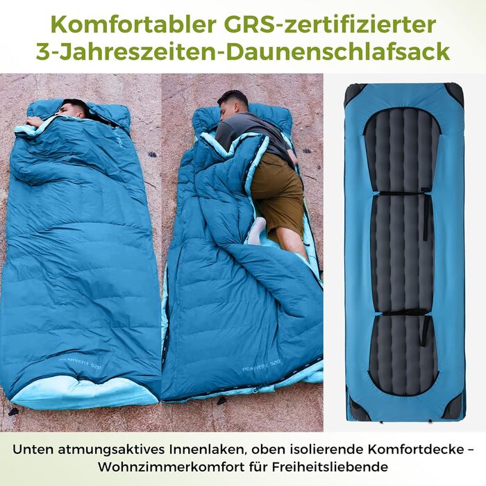 ATEPA 3-Season Down Sleeping Bag - Recyclable 650FP, Lightweight, Removable Blanket, Packable Sleeping Bag for Adults - Backpacking, Hiking (Pro Blue, Quilt ThermaExtreme Pro Max)