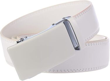 Чоловічий шкіряний ремінь з автоматичною пряжкою, 3,4 см, 130 см, чорний/білий - для бізнесу та повсякденного стилю