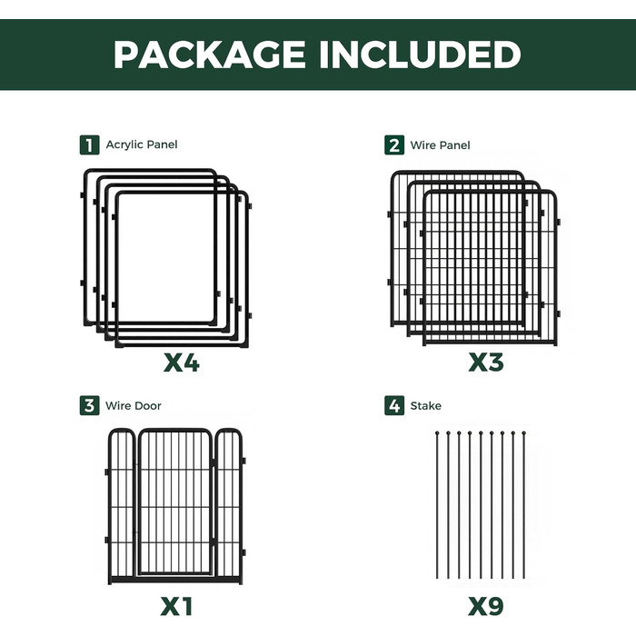 Клітка для собак Pawadise FXW з акрилу та металевої сітки, 61 см, 8 панелей, біла, для цуценят та маленьких собак, патентована модель